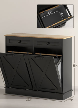Tilt Out Laundry Hamper Cabinet, Bathroom Storage Cabinet with 2 Removable Baskets and 2 Drawers, Black