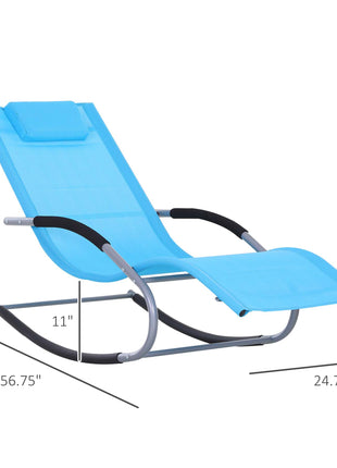 Zero Gravity Rocking Chair Outdoor Chaise Lounge Chair Recliner Rocker with Detachable Pillow and Weather-Fighting Fabric for Patio, Deck, Pool, Light Blue