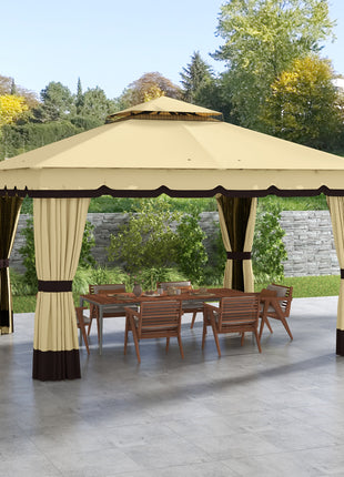 10' x 12' Double Roof Patio Gazebo Canopy, Outdoor Gazebo Shelter with Netting & Curtains, for Garden, Lawn and Deck