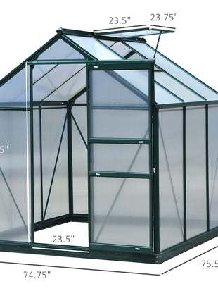 6' x 6' Greenhouse for Outdoors, Polycarbonate Greenhouse with Rain Gutter and Roof Vent, Aluminum Walk-in Green Houses for Outside for Patio Backyard Garden, Dark Green