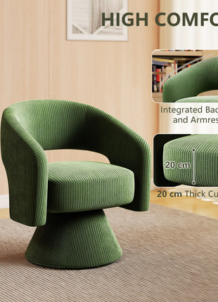 Swivel Barrel Accent Chair, Modern Upholstered Living Room Chair with Thick Padding for Reading, Green