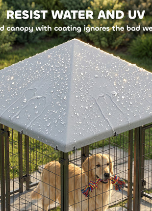 Lockable Dog House Kennel with Water-resistant Roof for Small and Medium Sized Pets, 4.7' x 4.7' x 5.1', Silver