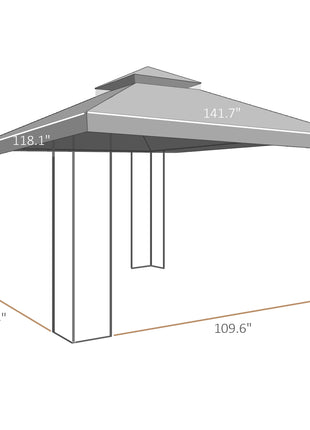 10' x 12' Patio Gazebo with Corner Frame Shelves, Double Roof Outdoor Gazebo Canopy Shelter with Netting, Brown
