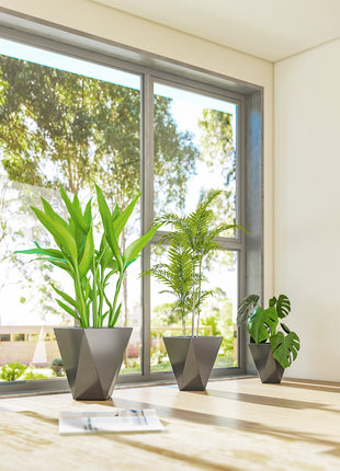 Indoor Outdoor Planters Set of 3 MgO Tall Planters Stackable Flower Pots with Drainage Holes for Garden, Balcony, Gray
