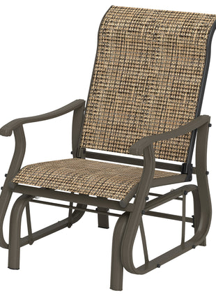 Outdoor Glider Chair Patio Glider Swing Chair with Mesh Seat, Steel Frame for Backyard, Garden, Porch, Light Mixed Brown