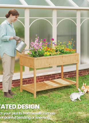 43x18x30in Raised Garden Bed with 8 Pockets and Shelf, Wooden Elevated Planter Box with Legs to Grow Herbs, Vegetables, and Flowers, Natural
