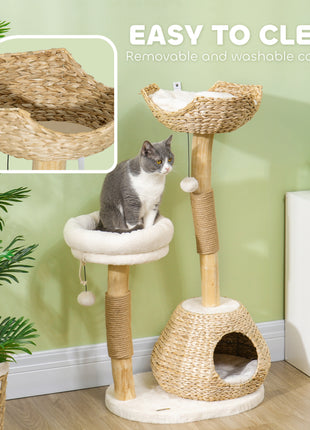 41" Cat Tree for Indoor Cats with Wooden Cat Scratching Posts, Cat Condo, Cat Beds & Toy Balls, Cream White