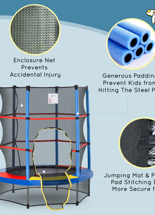 Φ5FT Kids Trampoline with Enclosure Net for Age 3 to 6 Years, Mixed Color