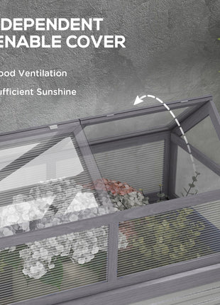 Raised Garden Flower Bed Kit w/ Greenhouse, Wooden Cold Frame Planter, Gray