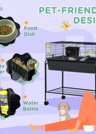 Two-Story Small Animal Cage Removable from Stand, Pet Habitat with Shelf & Wheels, 33" x 18.5" x 35", Charcoal Gray