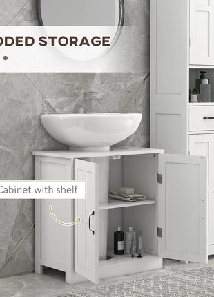 Pedestal Sink Storage Cabinet, Under Sink Cabinet with 2 Doors and Adjustable Shelf, Bathroom Vanity with U-Shape Cut-Out, White