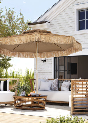10 ft. Hula Thatched Tiki Patio Outdoor Umbrella with 8 Ribs, UPF30+, for Garden, Backyard, Deck, Pool, Natural