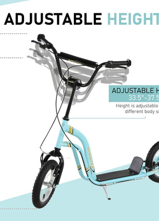 Youth Scooter Front and Rear Caliper Dual Brakes 12-Inch Inflatable Front Wheel Ride On Toy For Age 5+ - Blue