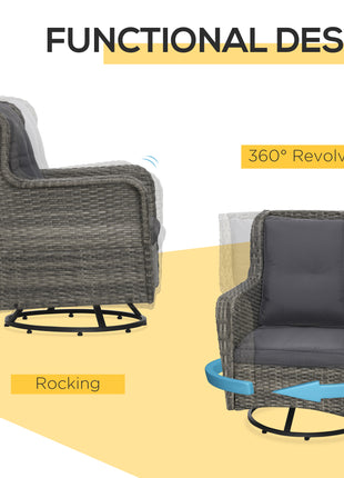 Patio Bistro Set, Porch Furniture with 360° Rotation & Rocking Function, 28.25"x30.75"x36.25", Gray