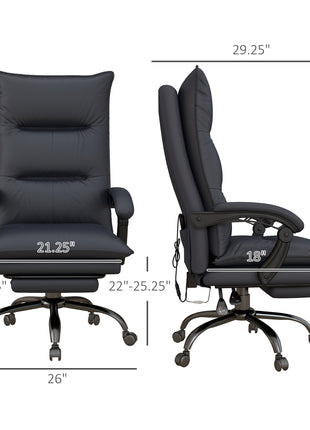 Executive Massage Office Chair with 6 Vibration Points, Microfiber Computer Desk Chair, Heated Reclining Chair with Footrest, Armrest, Double Padding, Charcoal Gray