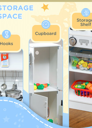 Pretend Play Kitchen, Kids Kitchen Playset with Play Phone, Chalkboard, Towel Rack & Ice Maker for 3-8 Years White