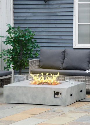 Outdoor Propane Fire Pit Table Faux Grey Ledge Stone 42-inch Square Gas Fire Pit Table, 50,000BTU Auto Ignition Gas Firepits with Protective Cover, Lava Rocks, CSA Certification for Outdoor, Grey