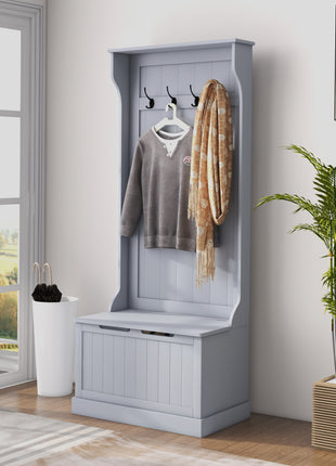 Entryway Hall Tree with Coat Rack and Sitting Bench, Mudroom Bench with Storage, and Hooks, Gray