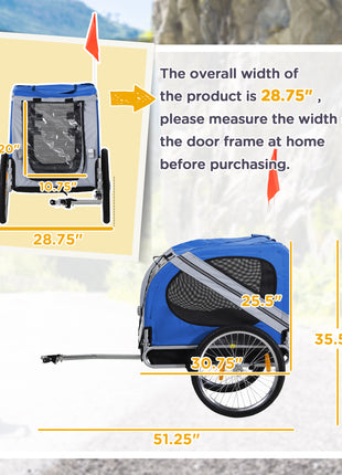 Dog Bike Trailer, Pet Wagon Bicycle Trailer with Easy Folding Cart Frame, 20" Large Rubber Wheels, 3 Entrances, Mesh Screen, Pet Bike Trailer for Off-Road & Travel, Blue and White