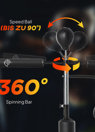 4-in-1 Boxing Punching Bag Stand with 2 Speedballs, 360° Relax Bar, & PU-Wrapped Bag & Adjustable Height, Black