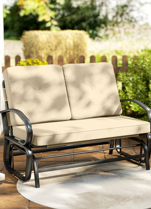 Outdoor Glider Bench, 2-Person Patio Rocker Loveseat with Tufted Cushions, Steel Frame for Porch, Garden Backyard, Beige