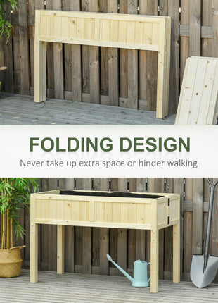 Raised Garden Bed Elevated Wooden Planter Box with Space-Saving Folding Design, Drainage Holes, & Inner Liner for Vegetable Fruit Herb Grow