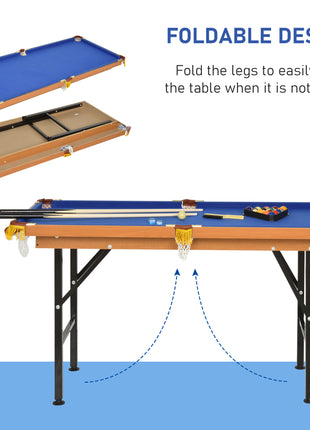 55" Portable Folding Billiards Table Game Pool Table for Whole Family Number Use With Cues, Ball, Rack, Chalk, Blue