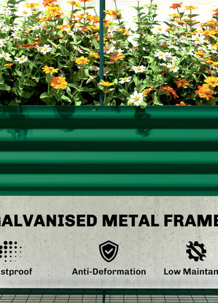 Galvanised Raised Garden Bed with Greenhouse Cover, Metal Elevated Garden Bed with Bed Liner, Bottom Shelf, Green