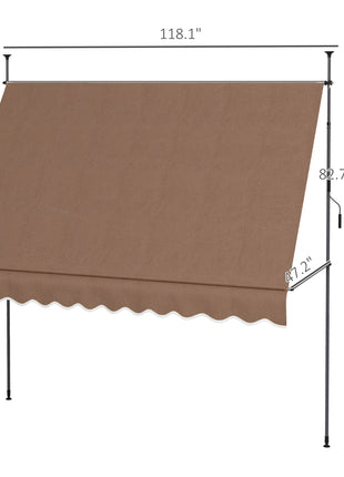 10' x 4' Manual Retractable Awning, Non-Screw Patio Awning, UV Resistant, for Window or Door, Coffee