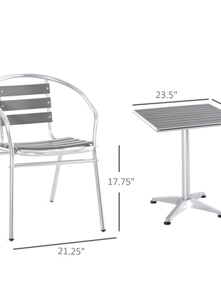 3-Piece Outdoor Patio Bistro Table Set with Aluminum Frame, Woodgrain-Style Tabletop & Draining Slat Design
