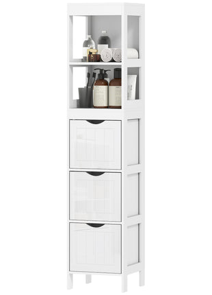 Narrow Bathroom Storage Cabinet, Bathroom Cabinet with 3 Drawers & 2 Open Shelves, Slim Bathroom Floor Cabinet, White