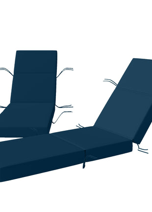 Set of 2 Chaise Lounge Cushion, 4" Thick Outdoor Lounge Chair Cushions with Ties for Patio, 21" x 72", Navy Blue