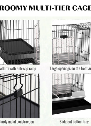 2-Level Small Animal Cage Rabbit Hutch with Wheels, Removable Tray, Platform and Ramp for Bunny, Chinchillas, Ferret, Black