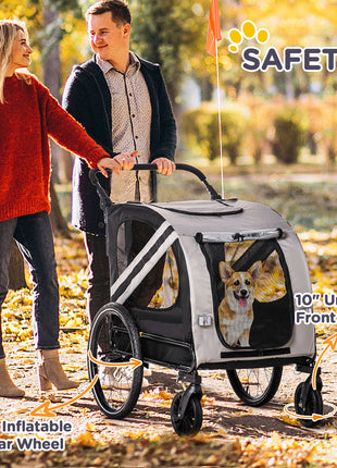 2-in-1 Pet Bike Trailer for Small Medium Dogs, Road-Visibility Dog Stroller Bicycle Carrier, Weather-Strong Bike Wagon Trailer Sidecar Attachment, Gray