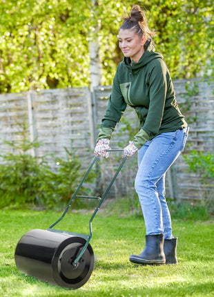 20-Inch Push/Tow Behind Lawn Roller Filled with 16 Gal Water or Sand, Perfect for Flattening Sod in the Garden