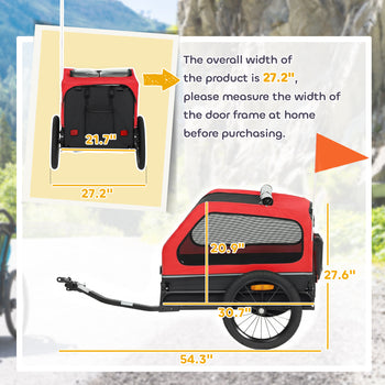 Dog Bike Trailer for Small & Medium Dogs, Universal Bicycle Coupler, Flip-Down Ramp Tailgate, Red