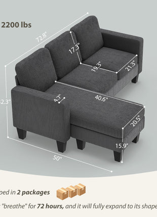 Sectional Sofa, L Shaped Couch, with Reversible Chaise or Ottoman, Dark Gray