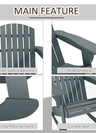 Wood Adirondack Outdoor Lounge Rocking Chair Fire Pit Seating with Slatted Wooden Design, Fanned Back, Gray