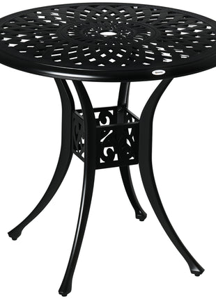 30" Round Patio Dining Table with Umbrella Hole, Antique Cast Aluminum Outdoor Bistro Table Only, Black