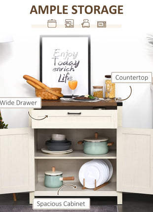 Modern Farmhouse Sideboard with Storage, Buffet Cabinet with 2 Barn Doors and Drawer for Dining Room, Distressed White