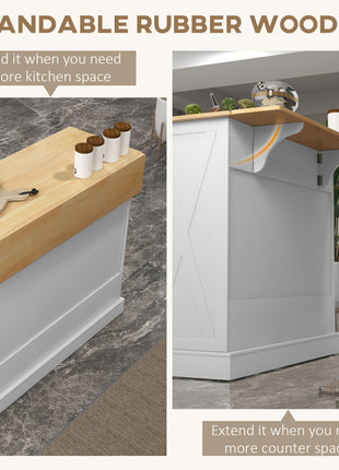 Rolling Kitchen Island with Drop Leaf Wood Breakfast Bar, Farmhouse Kitchen Cart with 2 Drawers, White