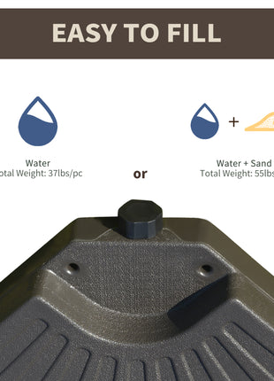 4 Pieces Cantilever Patio Umbrella Base, Fan Shaped Umbrella Weight w/ Built-In Handles & Rugged Material, 148 lbs Water and 220 lbs Water and Sand, Coffee