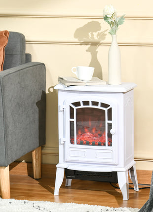 Electric Fireplace Heater, Freestanding Fireplace Stove with Realistic Flame Effect Overheat Protection 750W/1500W White