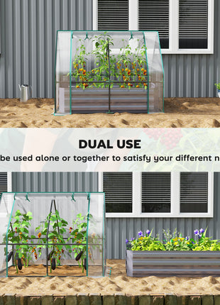 4 x 3 x 3ft Raised Garden Bed with Mini Greenhouse, Galvanized Raised Garden Bed with Cover, Clear and Dark Gray