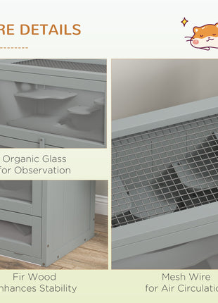 2-Level Hamster Cage with Openable Top, Door, Shelf, Ladder, Gray