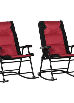 2 Piece Outdoor Patio Furniture Set with 2 Folding Padded Rocking Chairs, Bistro Style for Porch, Camping, Balcony, Red