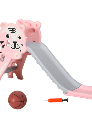 Slide for Kids with Basketball Hoop for Indoor Use, Easy Set Up Baby Slide for Kids 18-36 Months, Pink