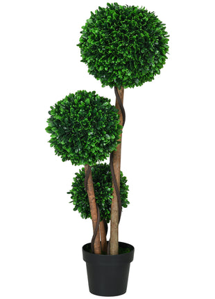 3.5ft Artificial Tree, Triple Ball Boxwood Topiary with Pot and Sandalwood Leaves, for Indoor Outdoor Home