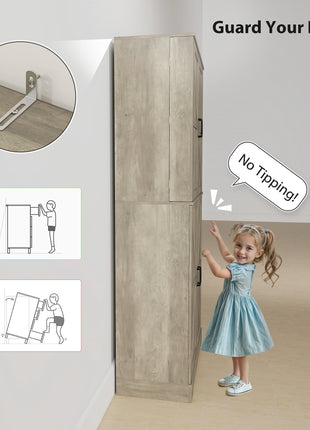 Farmhouse Kitchen Pantry, 72" Tall Pantry Cabinet with 4 Barn Doors, 4 Adjustable Shelves and 8 Door Shelves, Gray Wash