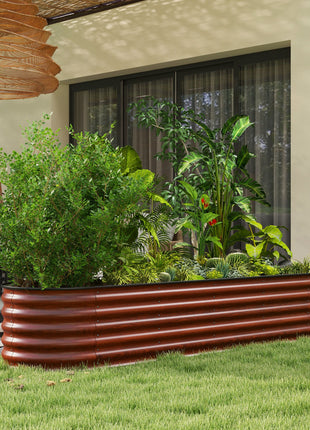 7.9' x 2' x 1.4' Galvanized Raised Garden Bed Kit, Metal Planter Box with Safety Edging, Brown